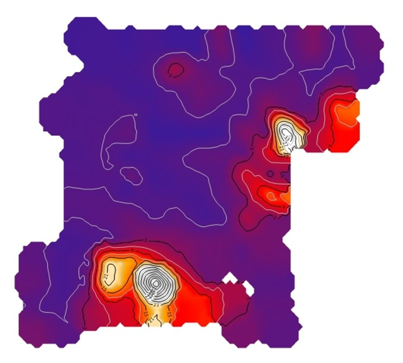 Average MAD anomaly map of the Pumari soil grid, with strong southern and north-eastern anomalies